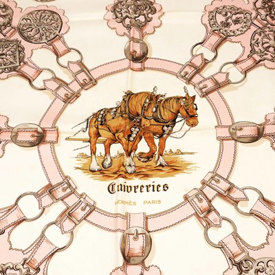 Lot 505 - F de La Perriere for Hermes - a Cuiveries silk scarf, featuring horses.