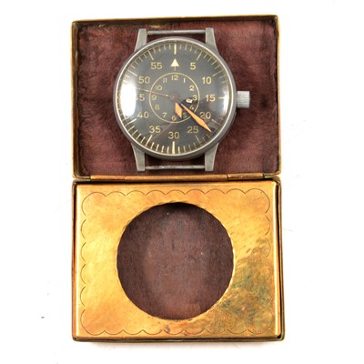 Lot 360 - Military interest - a WW2 German Luftwaffe observer's wristwatch in Trench Art case.