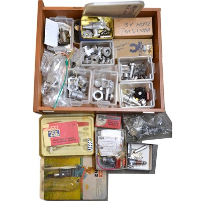 Lot 438 - A tray containing engine parts, electronics, etc.