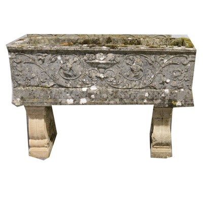 Lot 817 - Set of three Haddonstone Venetian troughs on fluted supports