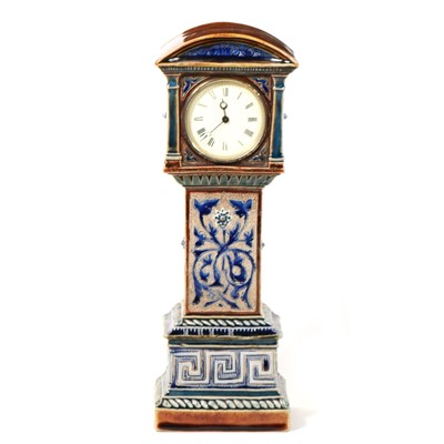 Lot 684 - Doulton Lambeth stoneware desktop grandfather clock, circa 1880