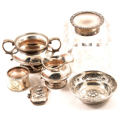 Lot 298 - Large cut-glass silver-mounted inkwell, and other silver wares