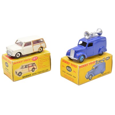 Lot 56 - Two Dinky Toys die-cast models including 197 Morris Mini-Traveller and 492 Loud speaker van.