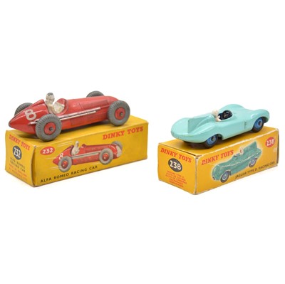 Lot 63 - Two Dinky Toys die-cast models including 232 Alfa Romeo racing car and 238 Jaguar Type D racing car