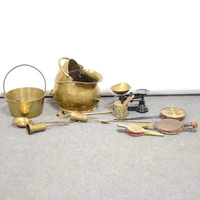 Lot 471 - Embossed coal scuttle, brass and copper wares.