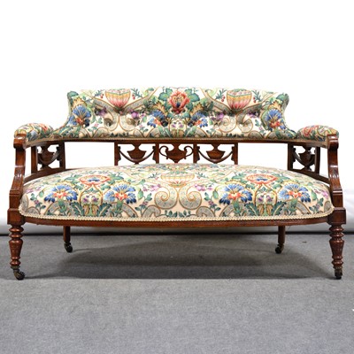 Lot 462 - Victorian walnut settee, harp back, carved,...