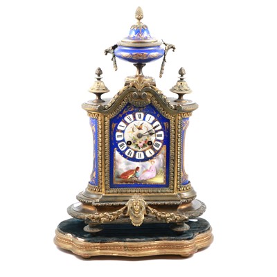 Lot 165 - Late 19th Century French spelter and porcelain mantel clock