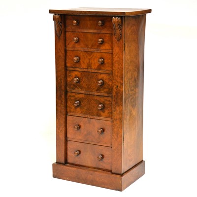 Lot 244 - Victorian burr walnut Wellington chest