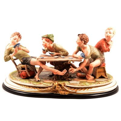 Lot 39 - Large Capodimonte group, The Card Cheats, signed Merli
