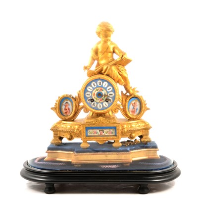 Lot 105 - 19th Century French gilt spelter mantel clock, and glass dome
