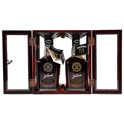 Lot 173 - Jack Daniel's twin bottle presentation cabinet - 70th Anniversary and 75th Anniversary bottlings