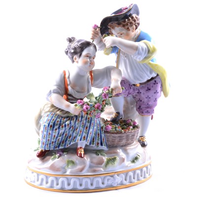 Lot 8 - Meissen porcelain group, couple with a flower basket