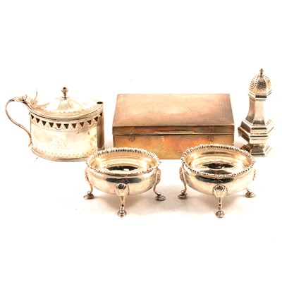 Lot 297 - Quantity of silver cruets, salts, cigarette box, etc