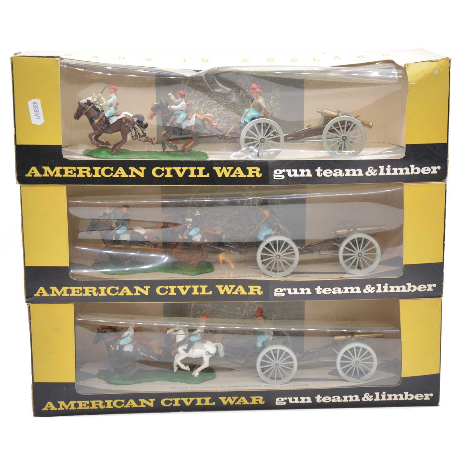 Lot 289 - Britains Ltd American Civil War figures, three including 2x 7434 Gun team and limber