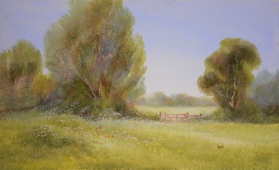 Lot 233 - Carl Scanes, Summer meadow landscape.