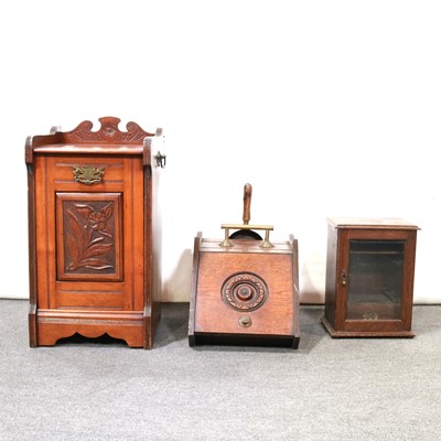 Lot 371 - Victorian walnut purdonium, another coal box and a smokers cabinet