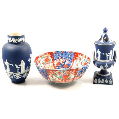 Lot 103 - Adams jasperware urn shaped vase, Imari bowl, etc.