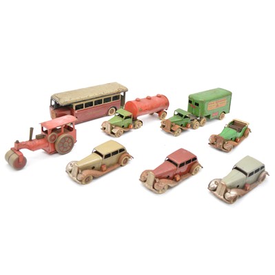 Lot 270 - Tri-ang Minic tin-plate clock-work toys, eight including London Transport bus