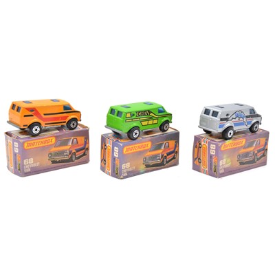Lot 200 - Matchbox Toys die-cast models, three 68 Chevrolet Vans