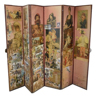 Lot 281 - A very large six-panel decoupage screen