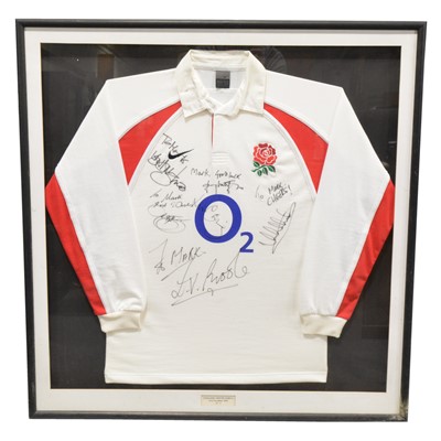 Lot 406 - England Rugby, framed shirt commemorating England vs South Africa 2002