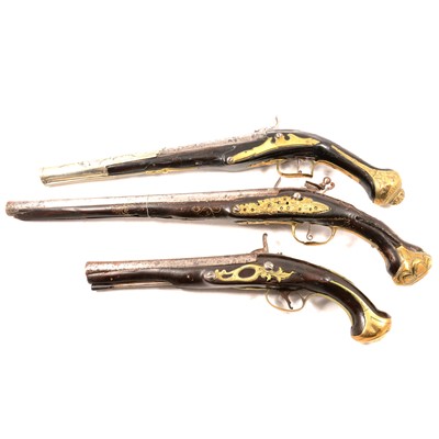 Lot 155 - Spanish flintlock pistol, 19th Century, and two other pistols