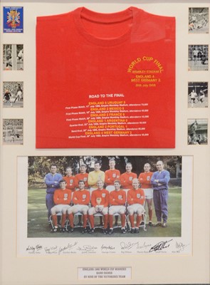 Lot 417 - World Cup 1966 tribute shirt with signed photograph by nine of the England squad