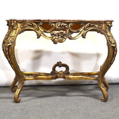 Lot 15 - Pair of French style gilt console tables and mirrors