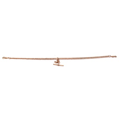 Lot 335 - A rose metal double Albert watch chain.