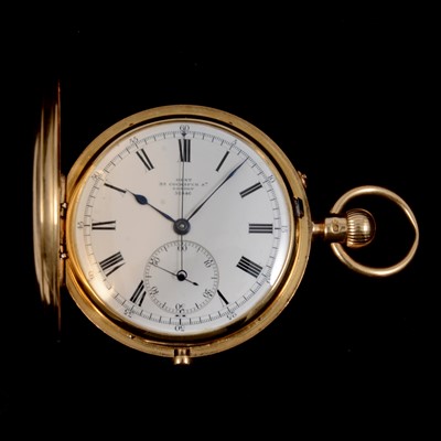 Lot 352 - Dent - an 18 carat yellow gold full hunter pocket watch with stop watch mechanism.