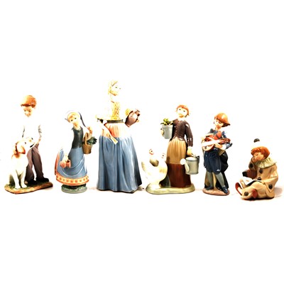 Lot 13 - Six Lladro figurines and a pot.