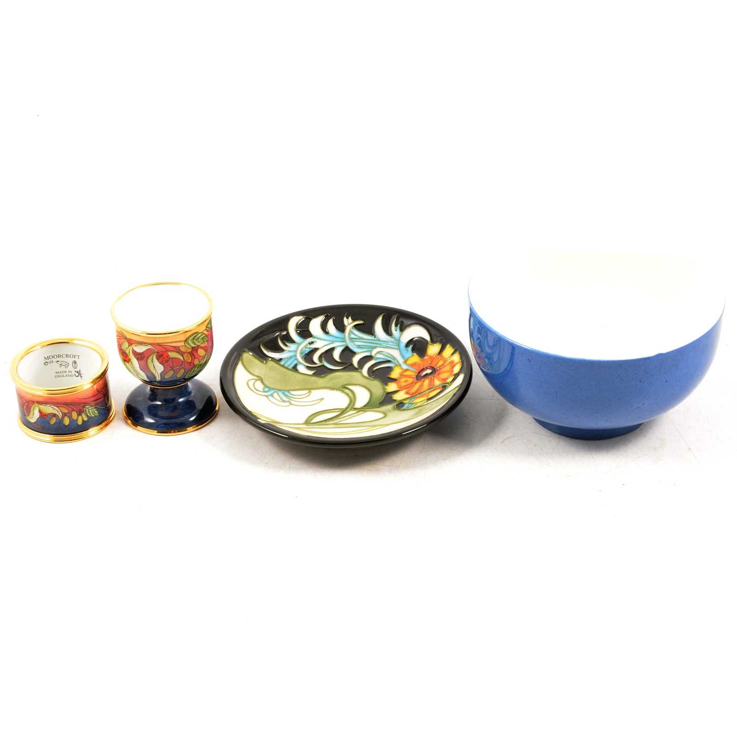 Lot 14 - Moorcroft pin tray, christening set and bowl.