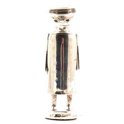 Lot 240 - Edwardian novelty silver pepper shaker, a stylised chauffeur, Cornelius Desormeaux Saunders, Chester 1906.