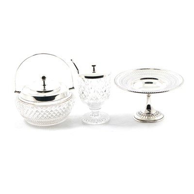 Lot 244 - A glass sugar bowl, conserve jar and pedestal bon bon dish.