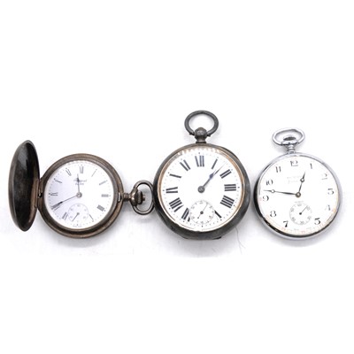 Lot 372 - Two silver pocket watches and a modern pocket watch.