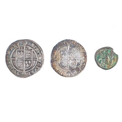 Lot 173 - Henry VIII groat, Elizabeth I sixpence, Roman coin.