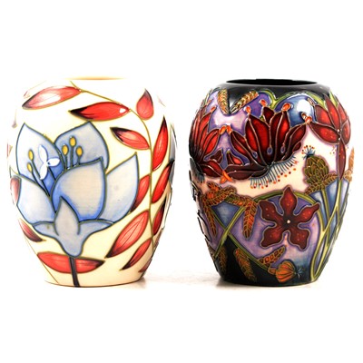 Lot 54 - Alicia Amison and Shirley Hayes for Moorcroft, two small vases, one boxed.