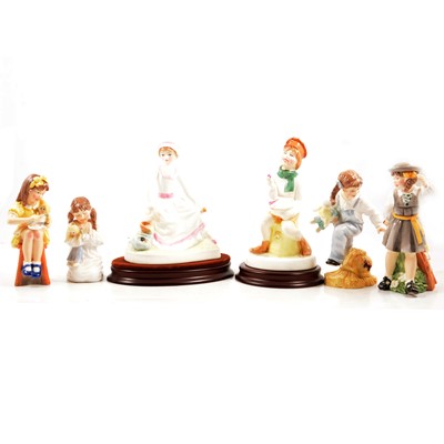Lot 45 - Six Royal Worcester Katie's Day figurines and six Royal Doulton Nursery Rhymes Collection figurines.