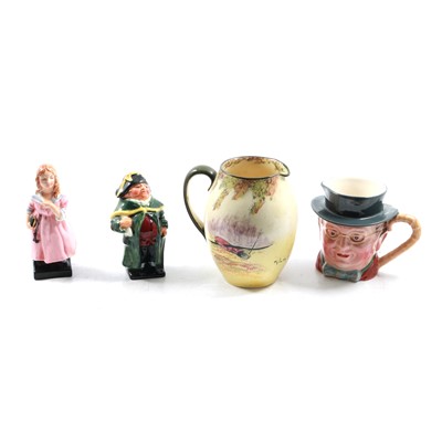 Lot 95 - Royal Doulton Dickens figurines, jug, pin dish, collectables and Under The Greenwood Tree ceramics.
