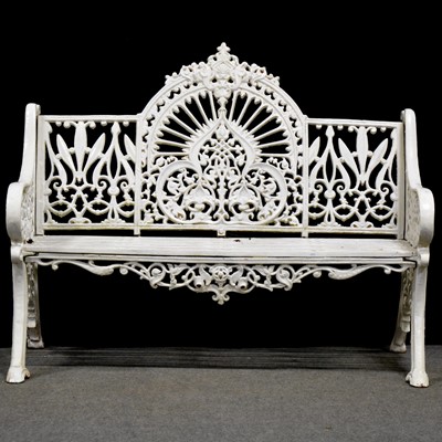 Lot 151 - Heavy cast iron Peacock pattern garden bench