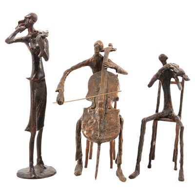 Lot 175 - Contemporary trio of patinated bronze musicians