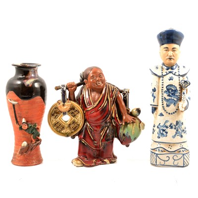 Lot 111 - Small Chinese redware teapot, polychrome teapot, figures, etc.