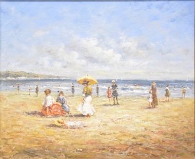 Lot 398 - English school, pair of contemporary Victorian style beach scenes.