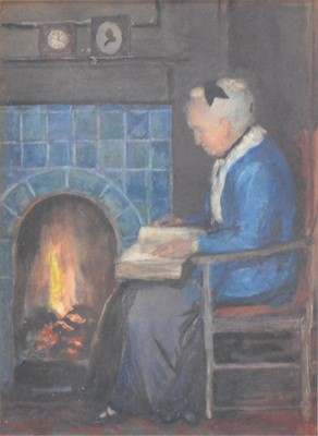 Lot 364 - F M Button, Old woman by fireplace.