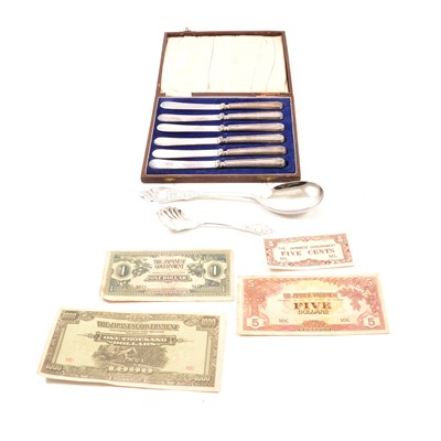 Lot 325 - A quantity of 20th century British coinage, case of silver handled knives and other flatware.