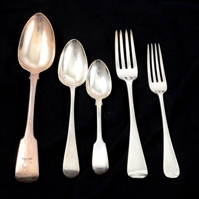 Lot 351 - A quantity of mixed silver flatware, Georgian and later.