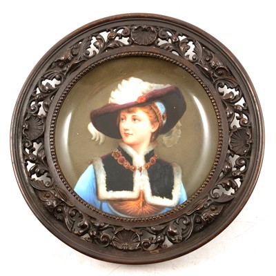 Lot 154 - Continental porcelain plaque, bronze mounted