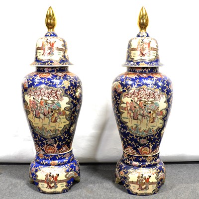 Lot 160 - Pair of large Japanese Satsuma style pottery floor vases, 20th Century