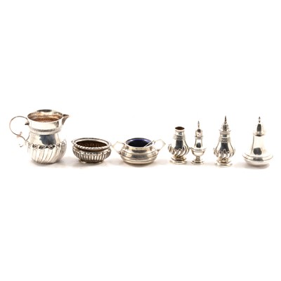 Lot 344 - Silver cream jug, maker's mark rubbed, London 1886, and other small silver.