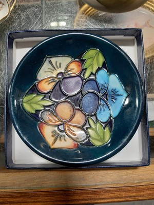 Lot 22 - Moorcroft Pottery - a Pansy pattern pin dish, Herend Hungary and other ceramics.